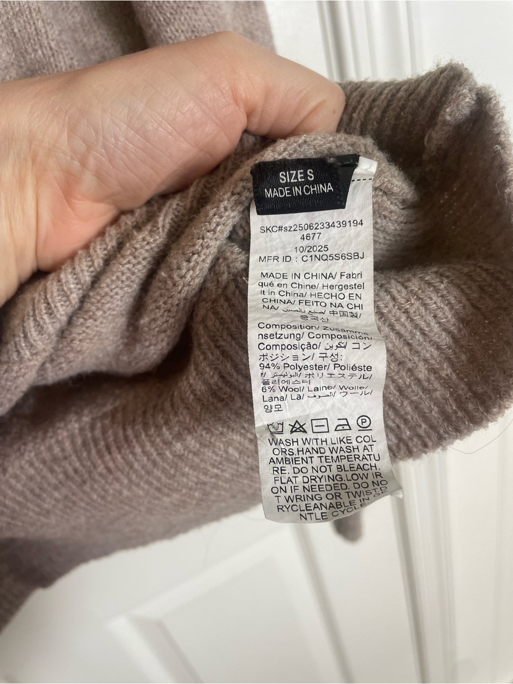 Amazon Women's Taupe Henley Crewneck Sweater with Cream Inner Collar - Picture 3 of 4